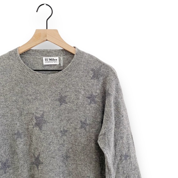 27 Miles Malibu Heathered Gray Sparkle Glitter Star 100% Cashmere Sweater XS/S - Picture 3 of 8